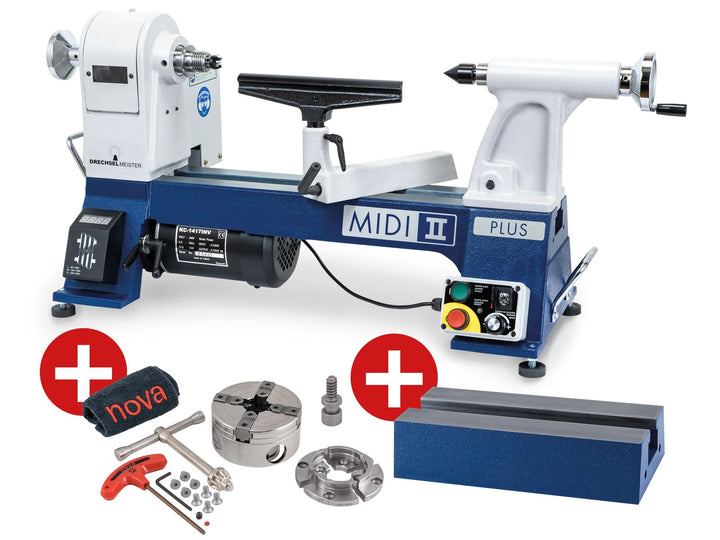Torno Drechselmeister MIDI 2 PLUS SET con NOVA G3 PRO-TEK y extensión 280 mm