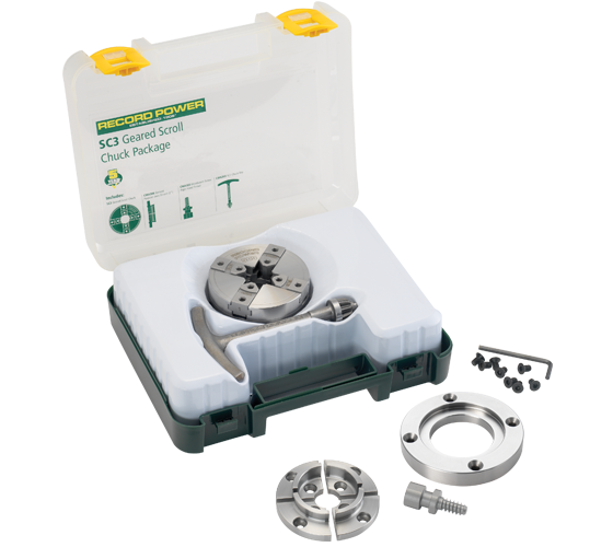 SC3 pack de plato autocentrante con engranaje con 3" plato de cara, 1" x 8 TPI